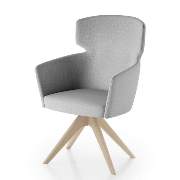 The elegant slate color armchair enhances any room with its sophistication