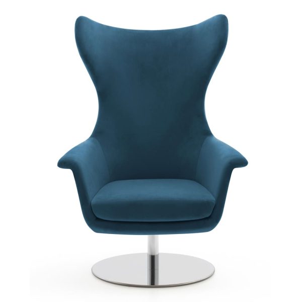This blue lounge chair offers modern comfort