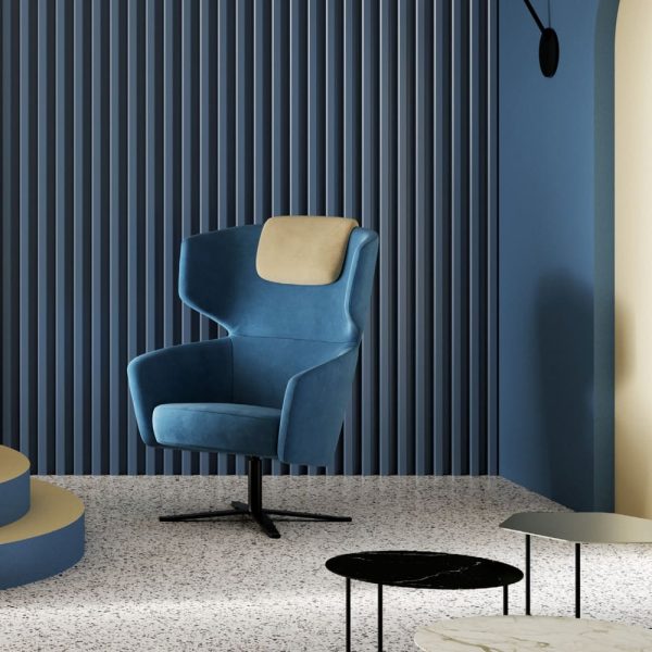 This modern blue lounge chair adds sleek style