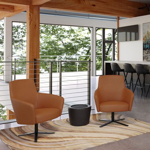 This modern grey lounge chair offers sleek comfort