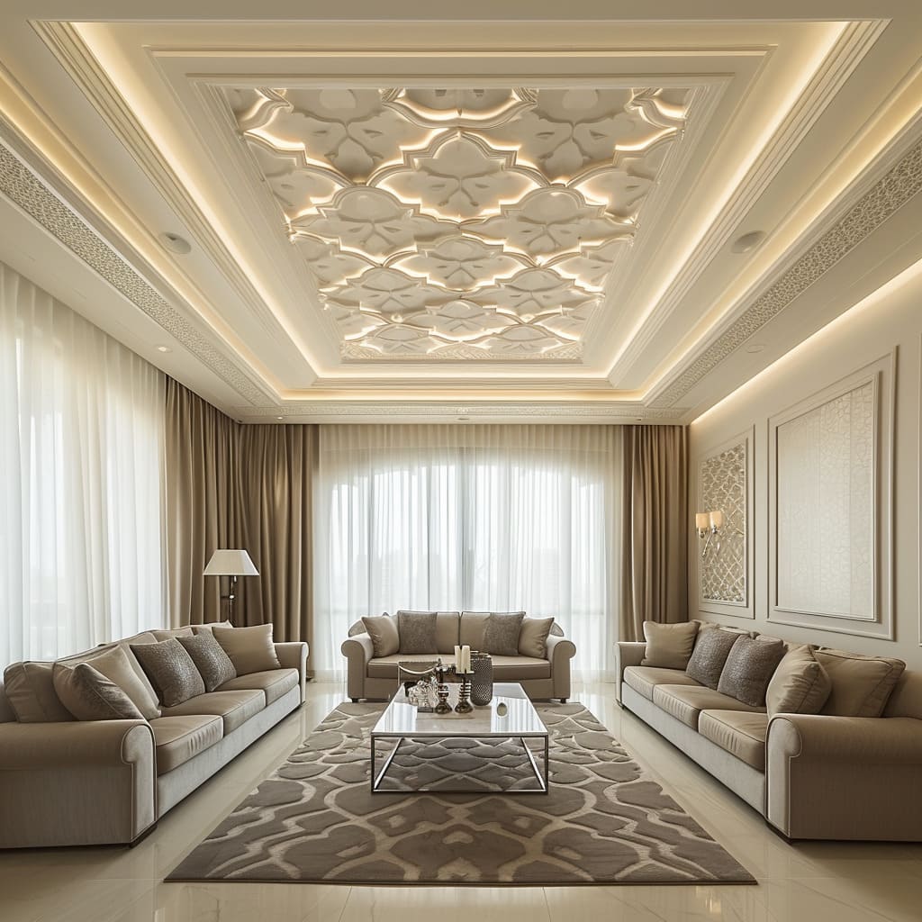 A classical Arabic majlis with amazing gypsum ceiling design with LED