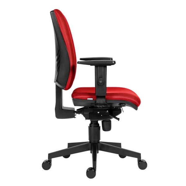 A modern office chair with a contoured seat and back for support