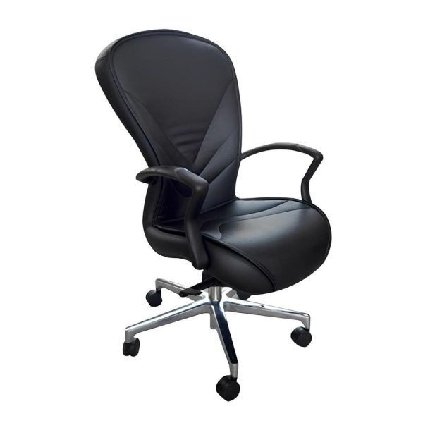 A rich manager office chair with a high backrest and headrest for superior support.
