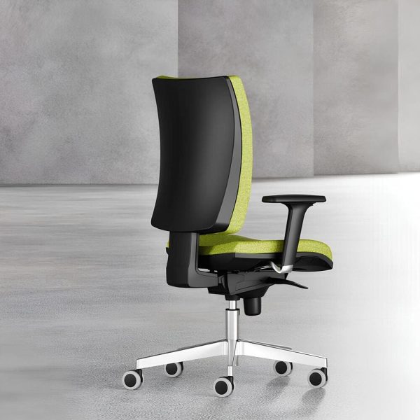 A stylish office chair with a blue seat and back, perfect for any modern office