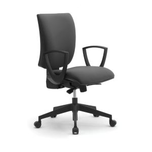 An ergonomic office chair with a plush blue seat and adjustable features for comfort