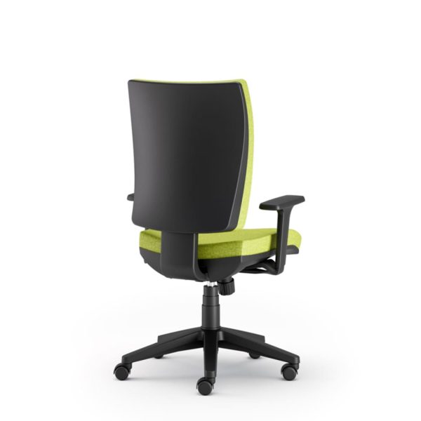 An office chair designed for comfort with a blue padded back and seat