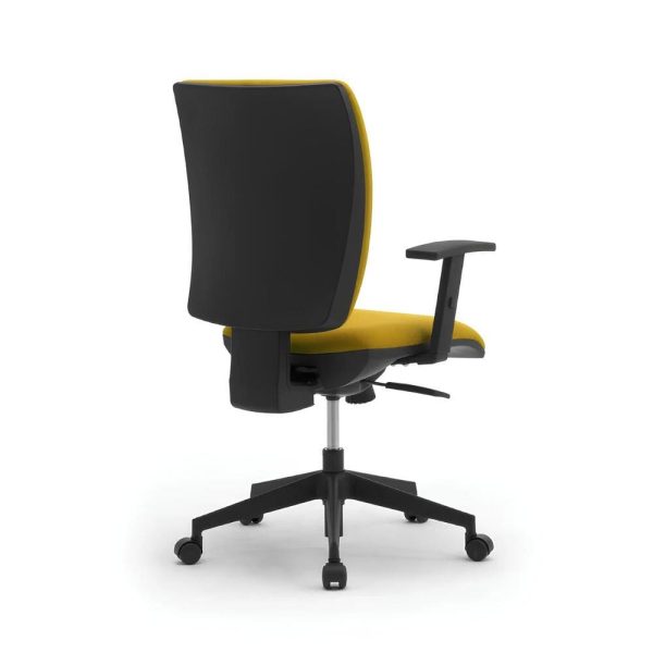 The office chair with a black base and blue fabric provides both style and support