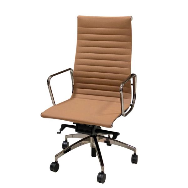 The ribbed leather upholstery adds a sophisticated look to this office chair