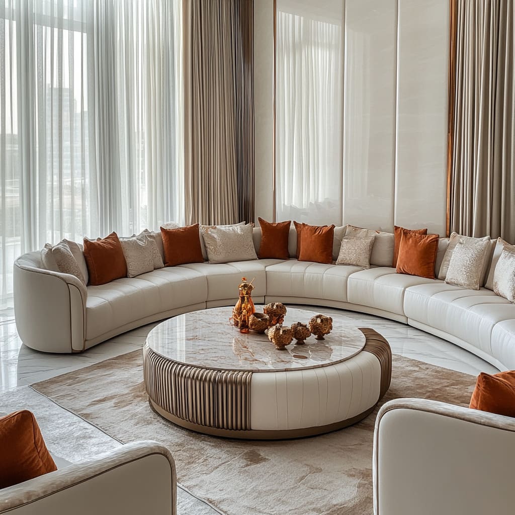 A curved sofa majlis with an amazing circle coffee table